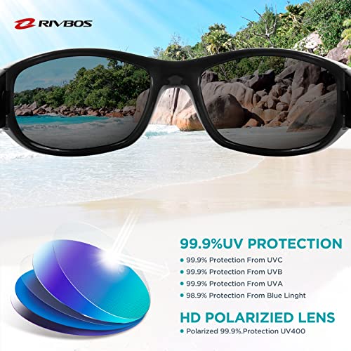 Rivbos Kids Sunglasses With Strap Polarized Uv Protection Flexible Rubber Shades For Boys Girls Rbk037-Black #TOP2
