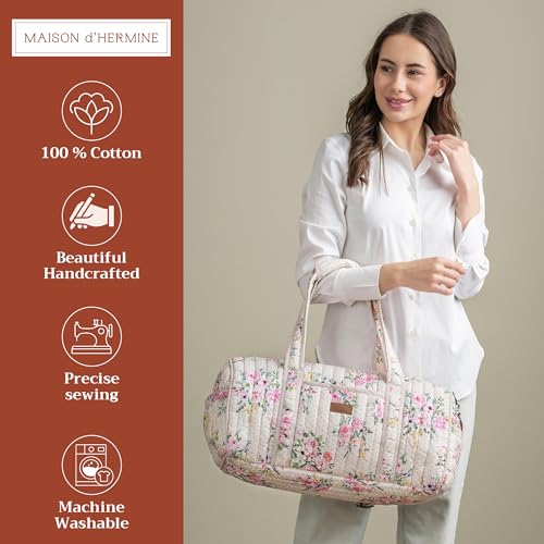 Maison d'Hermine Travel Duffle bag Cotton Quilted bag Overnight Luggage Weekender Business Travellers Family Trip - Sweet Rose Lavender2