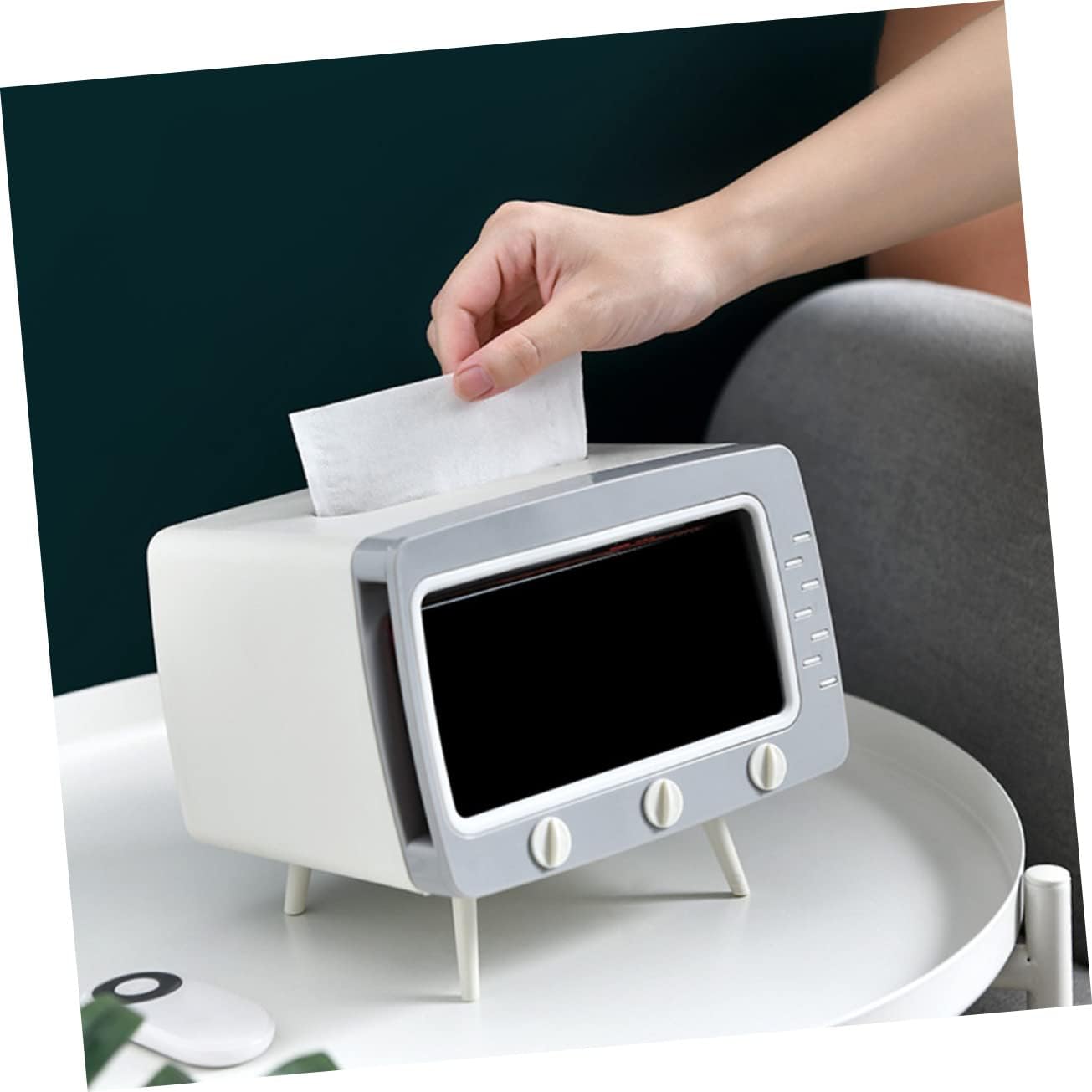 ULTECHNOVO Tissue Box Holder with Phone Stand TV Design Plastic Napkin Dispenser for Home Kitchen Living Room Stylish Facial Tissue Box for Easy Access image 3