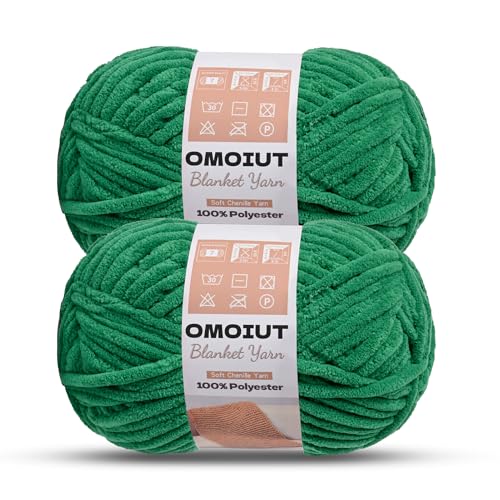 Image of OMoiout Chunky Chenille Yarn for Crocheting, 2 Pack Soft Baby Blanket Yarn, #7 Super Bulky, Chunky Knit Blanket Crochet Yarn, 14 oz /218.7 yds Fluffy Velvet Amigurumi Yarn(2 Green)