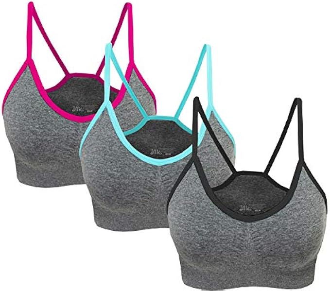 AKAMC 3 Pack Women's Medium Support Cross Back Wirefree Removable Cups Yoga Sport Bra