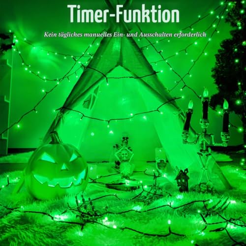 FFZZKJ Halloween Lichterkette Batterie Insgesamt 100LED 10M mit Timer 8 Modi Wasserdicht Lichterkette Außen Innen 50LED*2 5M*2 für… – Ansicht 3