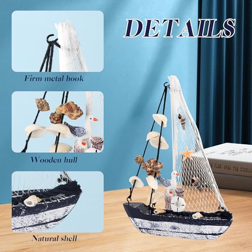 JSMTKJ Muschel Nautische Deko, Holz Segelboote Modell Modellschiff Segelyacht Nautische Segelboot Ornament Yacht Schiff Boot Höhe mit Mast ca.19.5 cm für Wohnzimmer Schlafzimmer