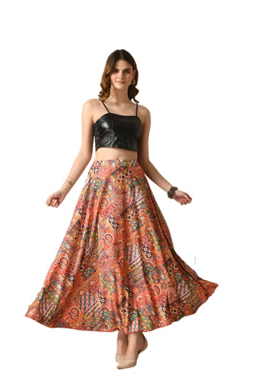 Long Skirts for Women Abstract Tie-Dye Print Style Skirt|American Poly Spandex Casual Skirt for Girls|Summer Skirt|Huge Flare 39Inch Height (No Top Included)-picture-36
