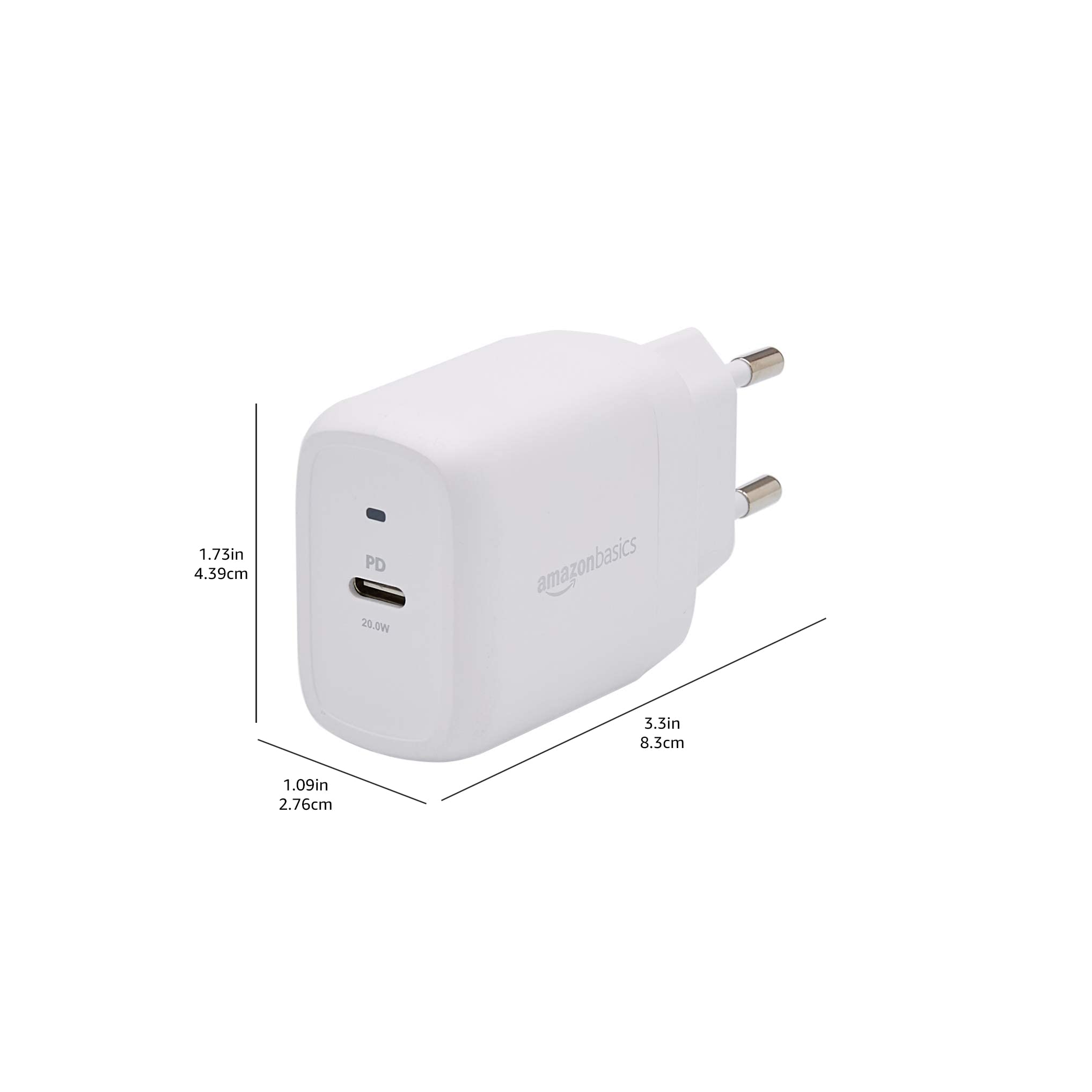 Amazon Basics Jednoportowa ładowarka ścienna USB-C o mocy 20 W, nie GaN, wtyczka UE