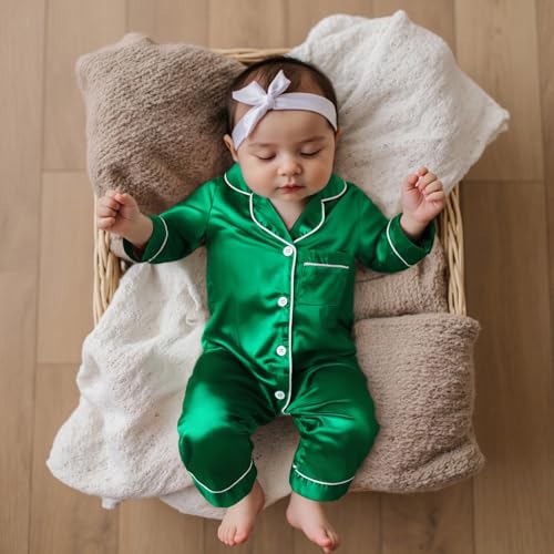 FULA-bao Newborn Baby Boy Girl Silk Pajamas Short Sleeve Button Up Satin Pjs One Piece Romper Onesie Shorts Baby Sleepwears2