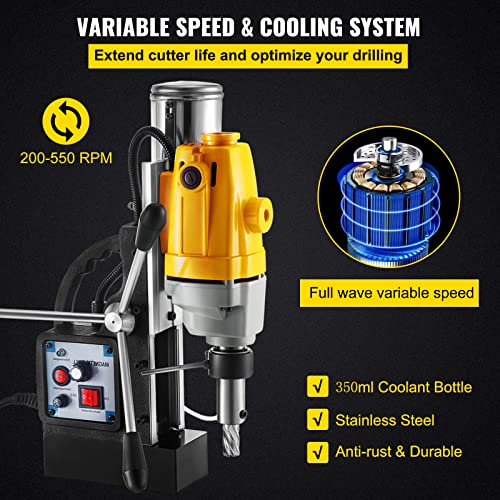 Vevor Magnetic Drill, 550Rpm No-Load Speed Electromagnetic Drill Press, 2.16" Depth 1.57" Dia Magnetic Core Drill, 2700Lbs Boring Tool Drill Press, W/ 1100W Drill Press, Yellow And Black Drill Machine #TOP3