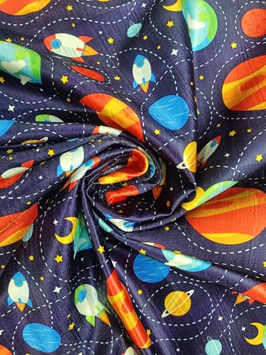 Image of 3D Space Theme Pattern Curtain for Kids Room Curtain 5 feet Set 2 pcs Boys Room Curtain Panel for Play School, Playway Light Filtering Window Panel, 4x5 ft Window Curtain, Blue
