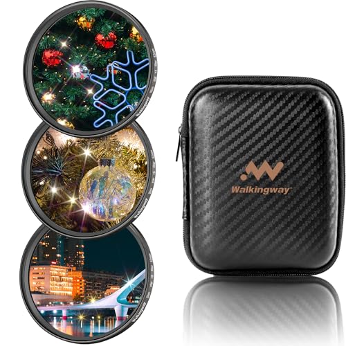 Walking Way Sternfilter 58mm Star Filterset 4 Punkte, 6 Punkte, 8 Punkte mit Filtertasche Sternenfilter Set Star Lens Filter 3 Pack Kamera Filter Stern Effektfilter Fotografie