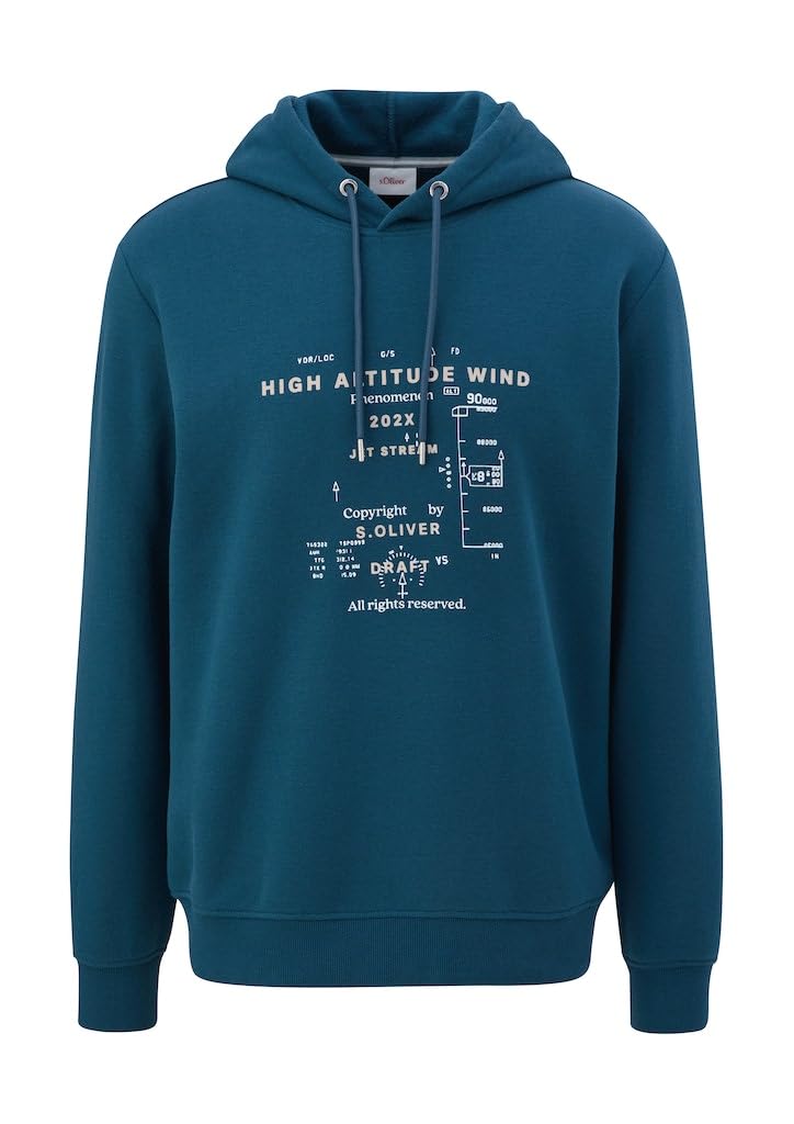 s.Oliver Men's Long-Sleeved Sweatshirt with Hood, Blue Green, XL