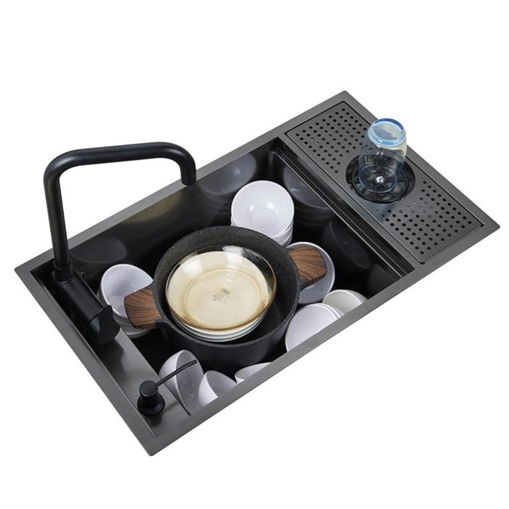 WBJGUOD Siphon Sink with Cover Foldable Faucet Coffee Shop Commercial Bar Kitchen Hidden Balcony Cup Washer Save Space(58 * 32 22cm)