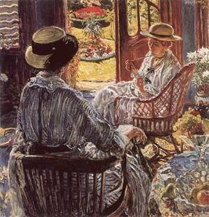Peinture à l'huile Izsak Perlmutter On The Terrace reproduction sur toile 30x36 pouces