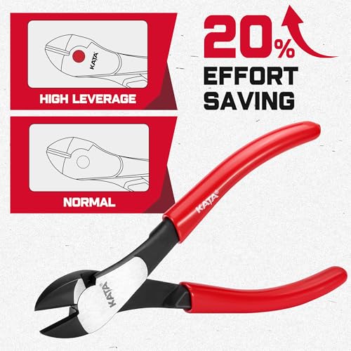 Image of KATA 7 inch High Leverage Diagonal Cutting Pliers, Heavy Duty Wire Cutters | Angled head sharp diagonal side cutters for soft wire, cable ties, copper wire, silver jewelry crafts and home repair tasks