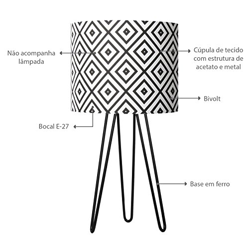 Abajur Luminária de Mesa Rise, Carambola Luminárias, Preto/Branco