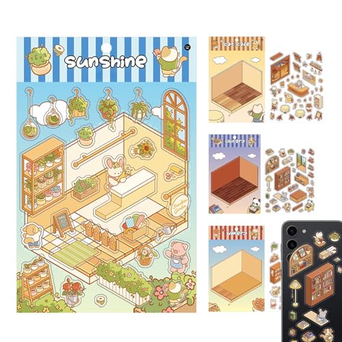 Pegatinas de escenas en miniatura de dibujos animados - Kit de pegatinas de casas en miniatura | Vistaprint Pegatinas de paisajismo con efectos 3D, alivio del estrés para adultos, juego de creación de