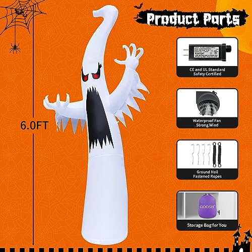 Aufblasbarer Halloween-Geist mit rotem Auge und LEDs, 1,8 m – Bild 3