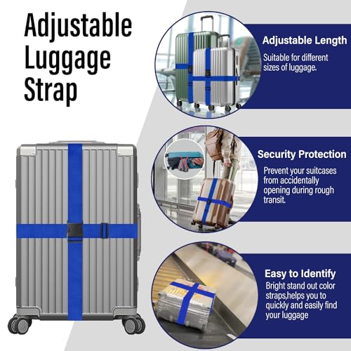 10 Pack Luggage Straps Suitcase Tags Add a Bag Set,Adjustable Baggage Suitcase Belts Travel Accessories,Silicone Luggage Tags with Name ID Card Travel Essentials to Keep Suitcase Secure (Blue)