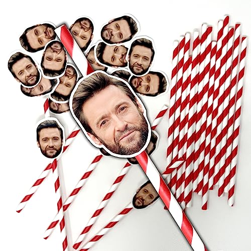 60 Personalised Face Straws - Custom Cut-Out Photos of face of Your Choice, Complete with Straws and fixings for You to Attach - Fun for Hen Party, stag do, Birthday etc (60 Straws) - Red