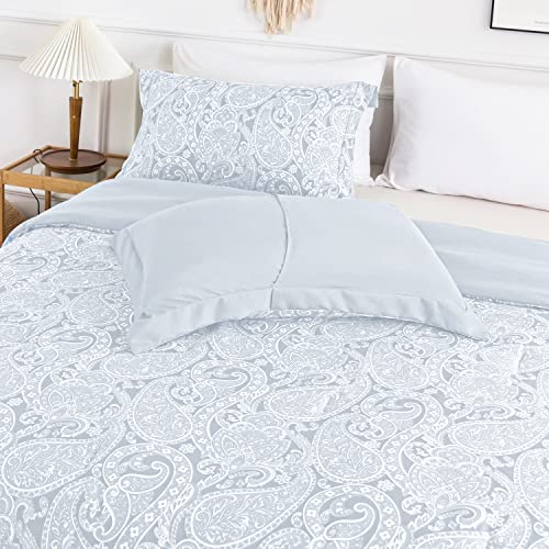 Kacemoo Grey Queen Paisley Comforter Set - Lightweight Microfiber Boho Floral Printed Bedding Comforter Set Soft Breathable Pattern Down Alternative Reversible Comforter Sets Cover All Season Use #TOP6