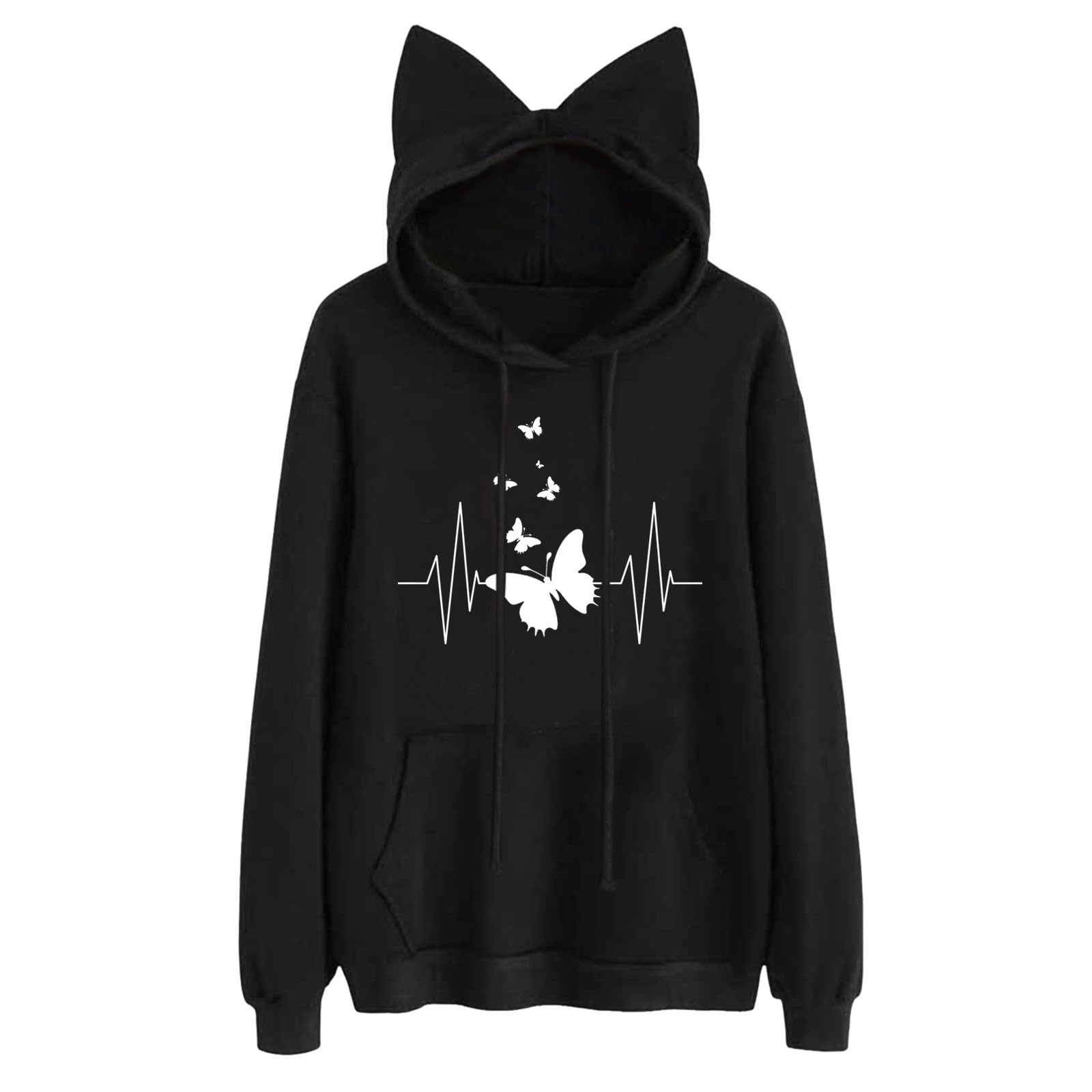 Sudaderas con capucha de gato para mujer, con estampado gráfico de gatito, sudadera con capucha con orejas de conejo, sudadera de manga larga para mujer, lindas camisetas de verano para mujer, blanco,