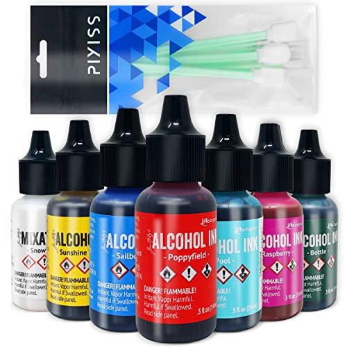 Alcohol Ink Set 7 Bottle Collection of Ranger Tim Holtz Alcohol Inks for Paper, Resin Epoxy Tinting, Petri Dish Making, 15ml/0.5-Ounce Alcohol Based Ink Each, Vibrant Colors and Metallic Mixitives