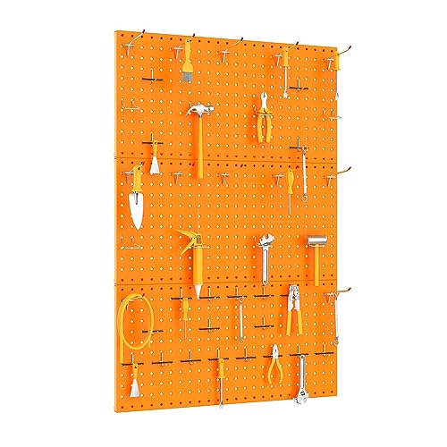 Image of TORACK 3 PCS Metal Pegboard Panels(12x24 inch) for Wall Garage Tools Storage Pegboard for Workbench, Modular Peg Board Tool Organizer Board Kit(Pack of 3, Orange)
