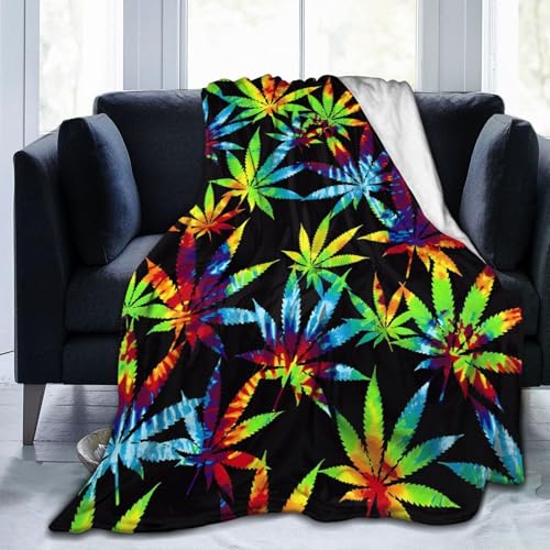 Tie Dye Leaves Flannel Throw Blanket Lightweight Soft Warm Bed Throws for Home Couch Room Sofa Office Travel Camping Dorm Decor Adults Kids Gifts 50x40 Inch