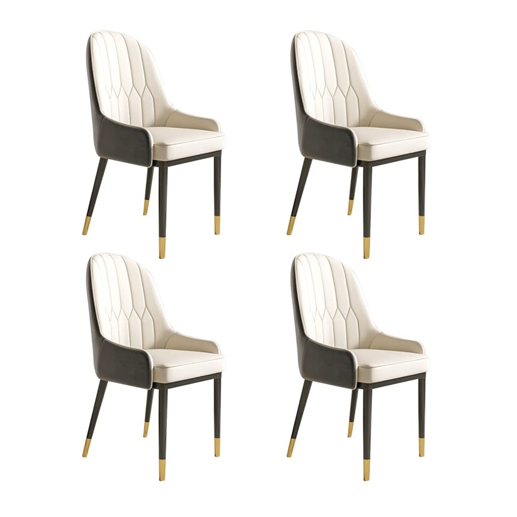 SJIALEN Leather Dining Chairs Set of 4, with Metal Feet Home Living Room Armrest Chairs Hotel Office Computer Chairs Kitchen Chair (Color : White+Black)