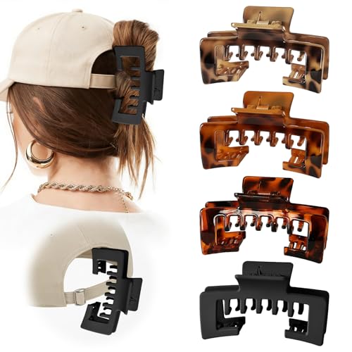 4Pcs Claw Clips for Baseball Caps Strong Non-Slip Square Design Hair Clip for Hat for Women Hair Accessory Gifts Mixed Color for Thick and Fine Hair