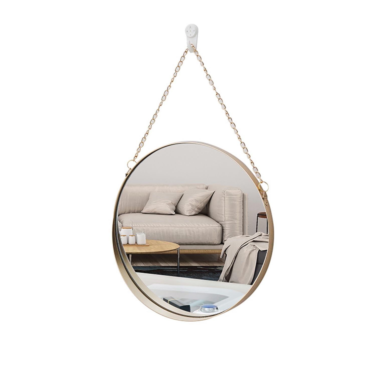 AIFUSI Specchio da Appendere, 25 x 25 cm Specchio per Il Trucco Rotondo da Bagno Cornice in Ottone con Catena Appesa Stile Semplice [Small Size]