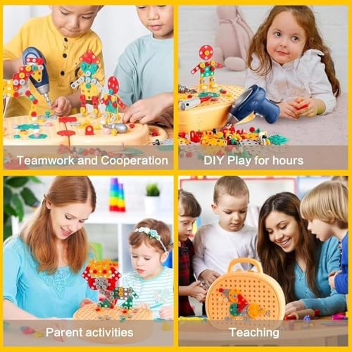 Image of Electric Drill Screw Tool Set Creative Mosaic Puzzle Toy, 203 Pcs 3D Creativity Educational Kit Construction Toy for Kids, Birthday Gift for Girls & Boys, Multicolor