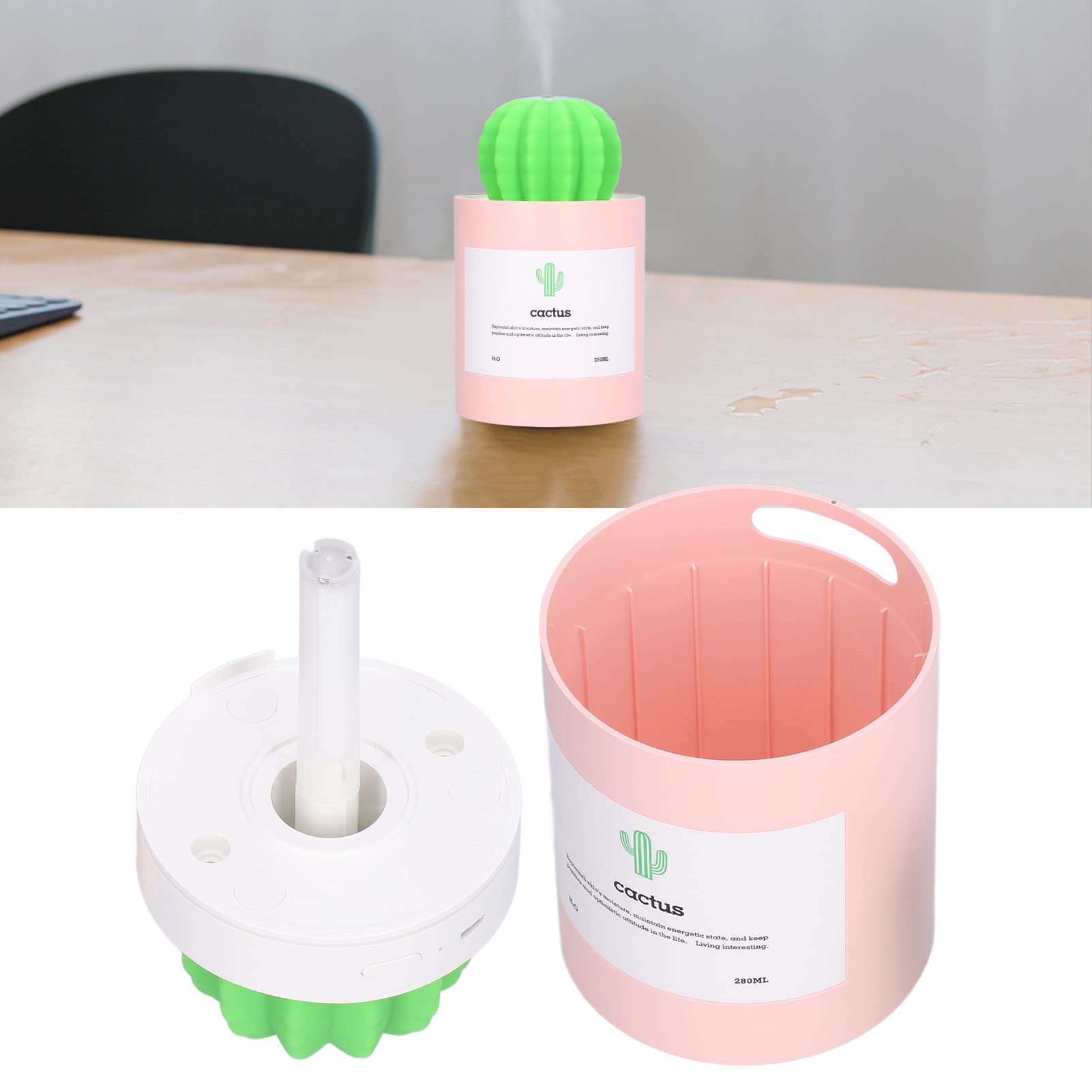 Nawilżacz biurkowy o pojemności 280 ml Zasilacz USB Wyciszony nawilżacz Nano atomizujący (Różowy)