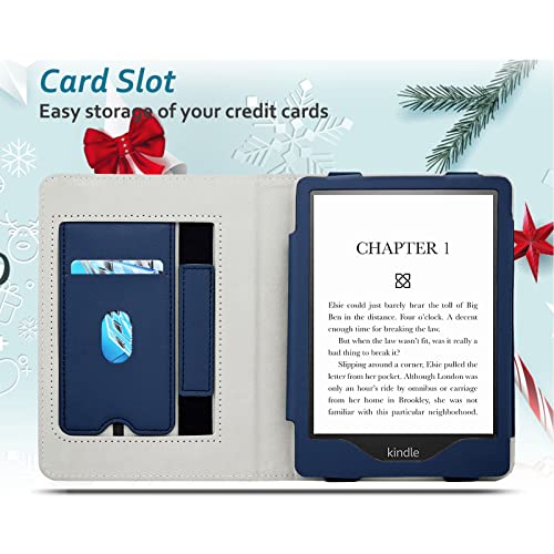 RSAquar New Kindle Paperwhite Case for 11th Generation eReader, 6.8” 2021 Edition, Premium PU Leather Cover with Auto Sleep Wake, Hand Strap, Card Slot, and Foldable Stand, Blue - Thumbnail 5