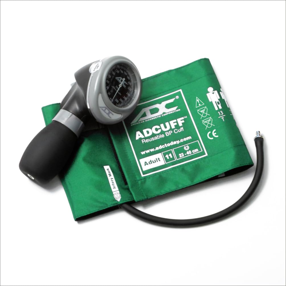 ADC Diagnostix 703 Professional Palm Style Aneroid Sphygmomanometer with Adcuff Nylon Blood Pressure Cuff, Adult, Green