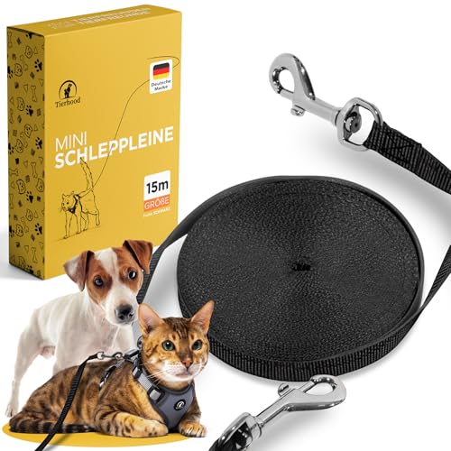 Tierhood Schleppleine 10m / 15m für Katzen - Katzenleine - extra leichte Leine für Katzen - Cat Leash - Katzenleine mit Handschlaufe - Katzenleine lang für maximale Freiheit - Größe: 15m