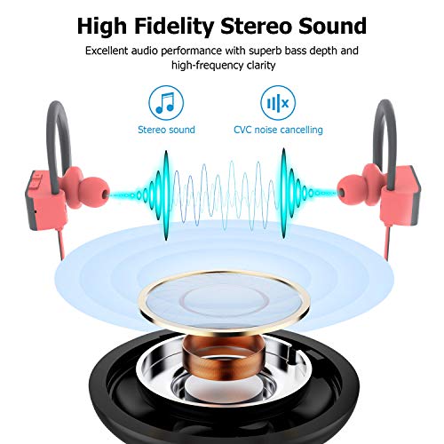 Bluetooth Headphones, LETSCOM Wireless Earbuds V5.0 IPX7 Waterproof Noise Cancelling Headsets, Richer Bass & HiFi Stereo Sports Earphones 8 Hours Playtime Running Headphones - Thumbnail 6