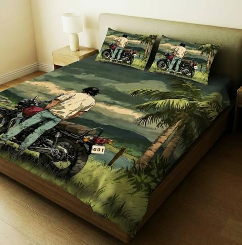 Image of Home Sizzler 7D Digital Print Retro Anime Soft Microfiber Double Bedsheet with 2 Pillow Covers, 300TC
