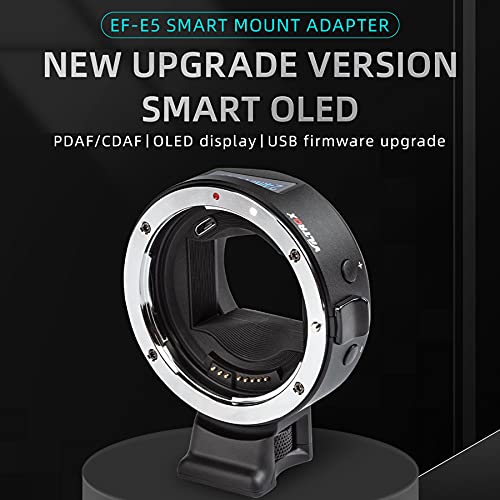 VILTROX Adaptador de montagem de lente EF-E5 Smart Auto Focus com tela OLED para lente Canon EF/EF-S
