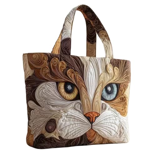 Sac fourre-tout matelassé motif tête de chat artistique sac à main sac à bandoulière souple pour les amoureux des chats et une utilisation décontractée, D, 16.9 x 4 x 15.8 inches