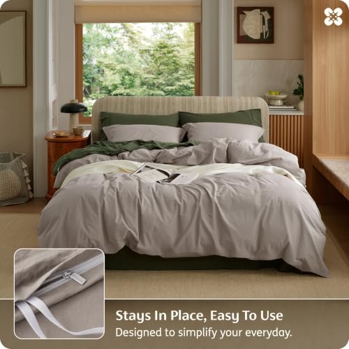 Image of Bedsure PureWoven 100% Washed Cotton Duvet Cover Set, Oversized King, 3-PC