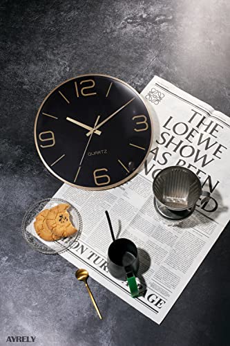 Ayrely® 12 Inch Silent Modern Wall Clocks Battery Operated, Wall Clock For Living Room Décor,Gold Metal Frame Clock Decorative For Bedroom,Kitchen,Office #TOP4