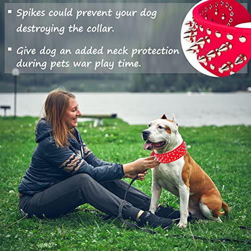 Teemerryca Sturdy Wide Red Pu Leather Silver Spiked Dog Collars With A Squeak Ball For Medium Large Breed Girl Boy Pet, Pit Bulls/Bulldog/Boxer/Doberman, Protect Dog's Neck From Attack, M(19"-21.8") #TOP3