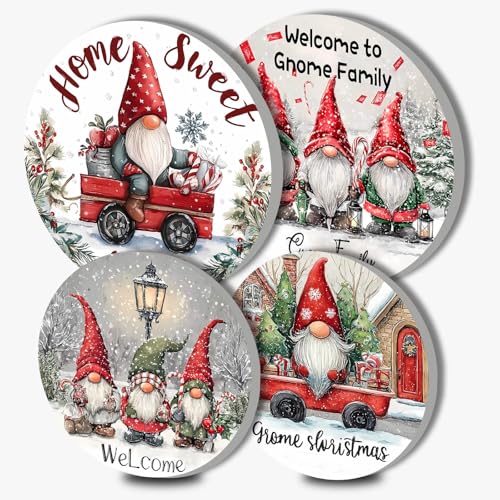 Christmas Eve Art Electric Stove Burner Covers,4 Pcs Chrsitasm Gnome Family Stove Burner Covers,Inspirational Quotes Stove Burner Cover,8 Inch and 10 Inch,Vintage Car Metal Cooktop kitchen Decorative