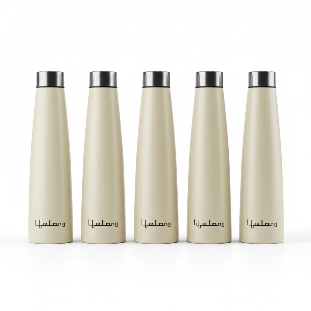 Lifelong 900ml Stainless Steel Water Bottle Pack of 5 | Leak-Proof & Durable | Easy to Clean | Odour-Free | Rust-Free Build, Secure Cap & Easy Grip | Ideal for School, Office, Travel & Gym (Beige)-image-24