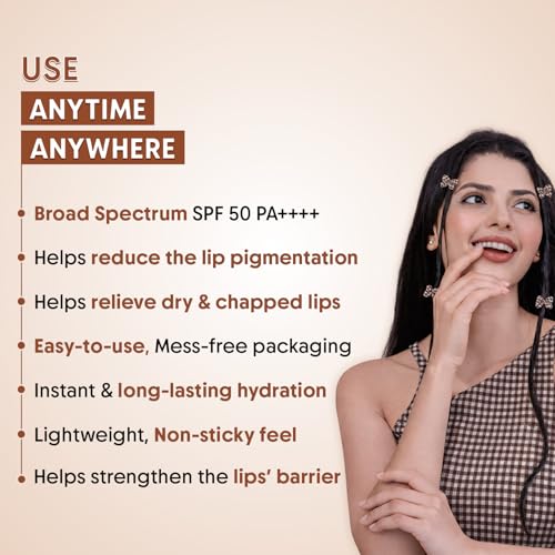 Image of Aravi Organic Nude Cocoa Lip Balm SPF 50 PA++++ | Lip Balm for Dark, Dry & Pigmented Lips | Kojic Acid, Ceramide & Peptide | Brightening, Hydrating & Sun Protection Lip Balm for Women & Men - 5g