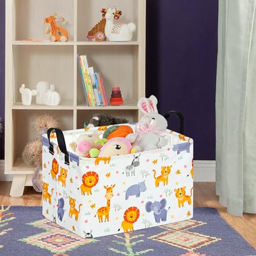 Image of Rectangle Gift Storage Basket Home Shelf Storage Basket Organizer Box Clothes Laundry Hamper Nursery Basket Laundry Basket with Handles (Animal)