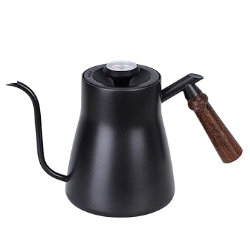 Hand Coffee Maker, Hand Drip Coffee Maker PTFE Coat Wooden Handle Pour Over Coffee Pot Kettle with Thermo