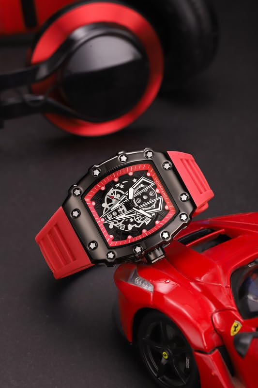 Image of Giordano Analog Quartz Watch for Men with Skeleton Rectangle Dial, Date Function, Luminous Hands and Markers, Silicone Strap - GZ-50237
