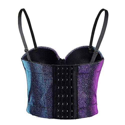 ELLACCI Women's Shiny Bustier Crop Top Sexy Prom Corset Top Bra Gradient Purple Small - Image 3
