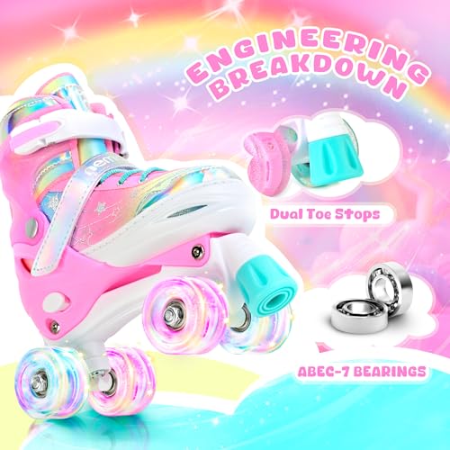 Image of NEMONE Unicorn 4 Size Adjustable Light up Roller Skates for Girls, Pink Skates for Toddlers, Beginner Kids Roller Skates Indoor Outdoor (Unicorn S New)